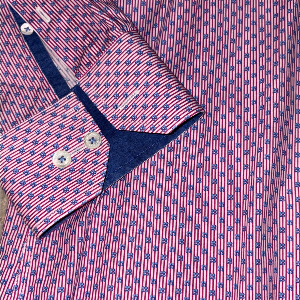 Bugatchi Men's Pink and Blue Button Down Shirt - Picture 2 of 7
